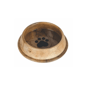 wooden non skid bowl with paw design (size: medium)