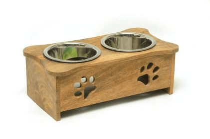Wooden Double Diner with Paw Design (size: 2 quart)