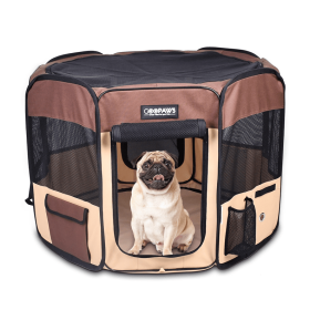 JESPET Pet Dog Playpens 36", 45" & 61" Portable Soft Dog Exercise Pen Kennel with Carry Bag for Puppy Cats Kittens Rabbits, Indoor/Outdoor Use (Color: coffee, size: 45x45x24 Inch)