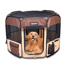 JESPET Pet Dog Playpens 36", 45" & 61" Portable Soft Dog Exercise Pen Kennel with Carry Bag for Puppy Cats Kittens Rabbits, Indoor/Outdoor Use (Color: coffee, size: 61x61x30 Inch)