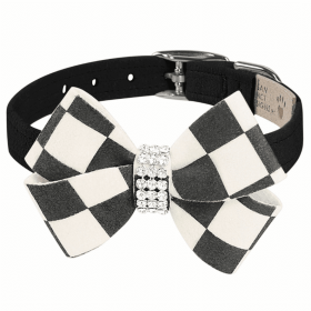 Susan Lanci Designs Windsor Check Nouveau Bow Collar (Color: black, size: XS)