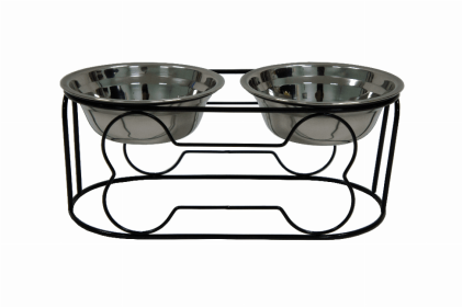 YML Wrought Iron Stand with Double Stainless Steel Feeder Bowls (size: small)