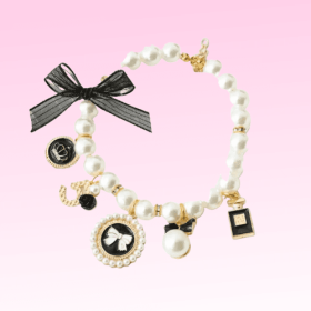 Pearls and Bow Charm Necklace (Color: black, size: medium)