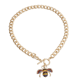 Rhinestone Bee Toggle Necklace (Color: yellow, size: X Large)