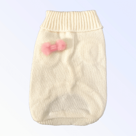 Knit Macaroon PomPom Dog Sweater (Color: CREAM, size: small)