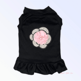 Chiffon and Rhinestone Camellia Dress (Color: PINK FLOWER, size: small)