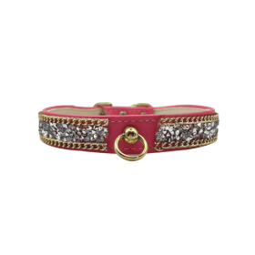 Chunky Rhinestone and Chain Collar (Color: Pink, size: 14")