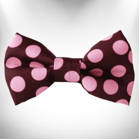 Polka Dot Dog Bow Tie (Color: Pink Dot on Brown)