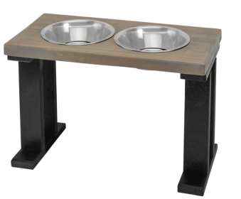 Farmhouse 2 Bowl Elevated Regular Feeder (Color: Black/Gray, size: 16 Inch)