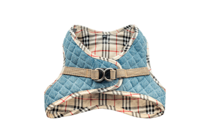 Step-In Denim Harness (Color: Denim & Beige Plaid, size: medium)