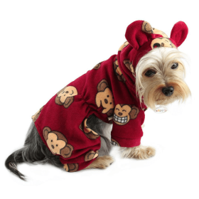 Adorable Silly Monkey Fleece Dog Pajamas/Bodysuit with Hood (Color: burgundy, size: XL)