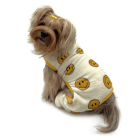 Ultra Plush Happy Face Front Sleeveless Pajamas (Color: yellow, size: L)