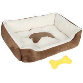 Pet Dog Bed Soft Warm Fleece Puppy Cat Bed Dog Cozy Nest Sofa Bed Cushion Mat L Size (Color: brown, size: L)