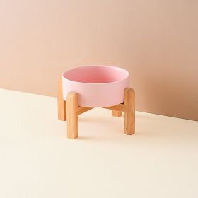 Pet Anti Rollover Ceramic With High Bamboo And Wood Frame Bowl (Option: Large 200mm-Pink)
